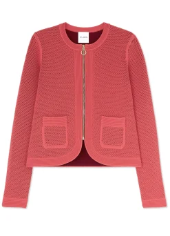 New St. John Bi-Tonal Stretch Knit Jacket Rose/Dark Claret Multi