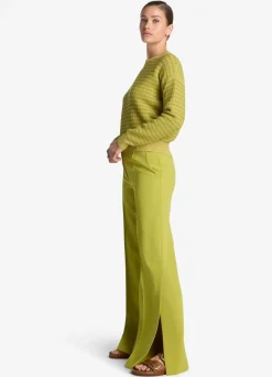 Clearance St. John Bi-Tonal Textured Stretch Knit Sweater Yellow Green/Chartreuse Multi