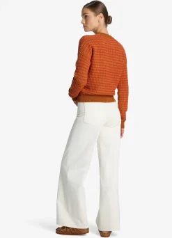 Hot St. John Bi-Tonal Textured Stretch Knit Sweater Brick/Persimmon Multi