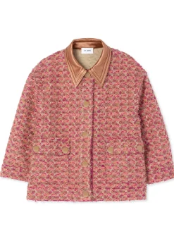 Outlet St. John Bonded Slub Wool Tweed Jacket Mulberry/Deep Magenta Multi