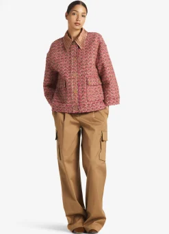 Outlet St. John Bonded Slub Wool Tweed Jacket Mulberry/Deep Magenta Multi