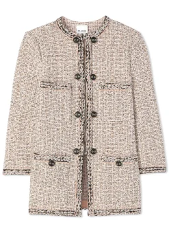 Best St. John Boucle Slub Tweed Knit Jacket Black/Ivory/Pink Multi