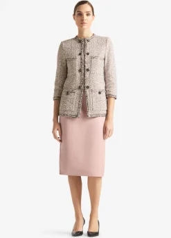 Best St. John Boucle Slub Tweed Knit Jacket Black/Ivory/Pink Multi