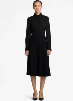 Outlet St. John Bouclette Pleat Knit Skirt Black