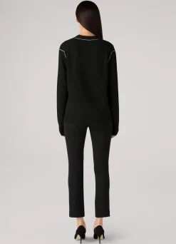 St. John Boyfriend Cardigan Black/Ecru