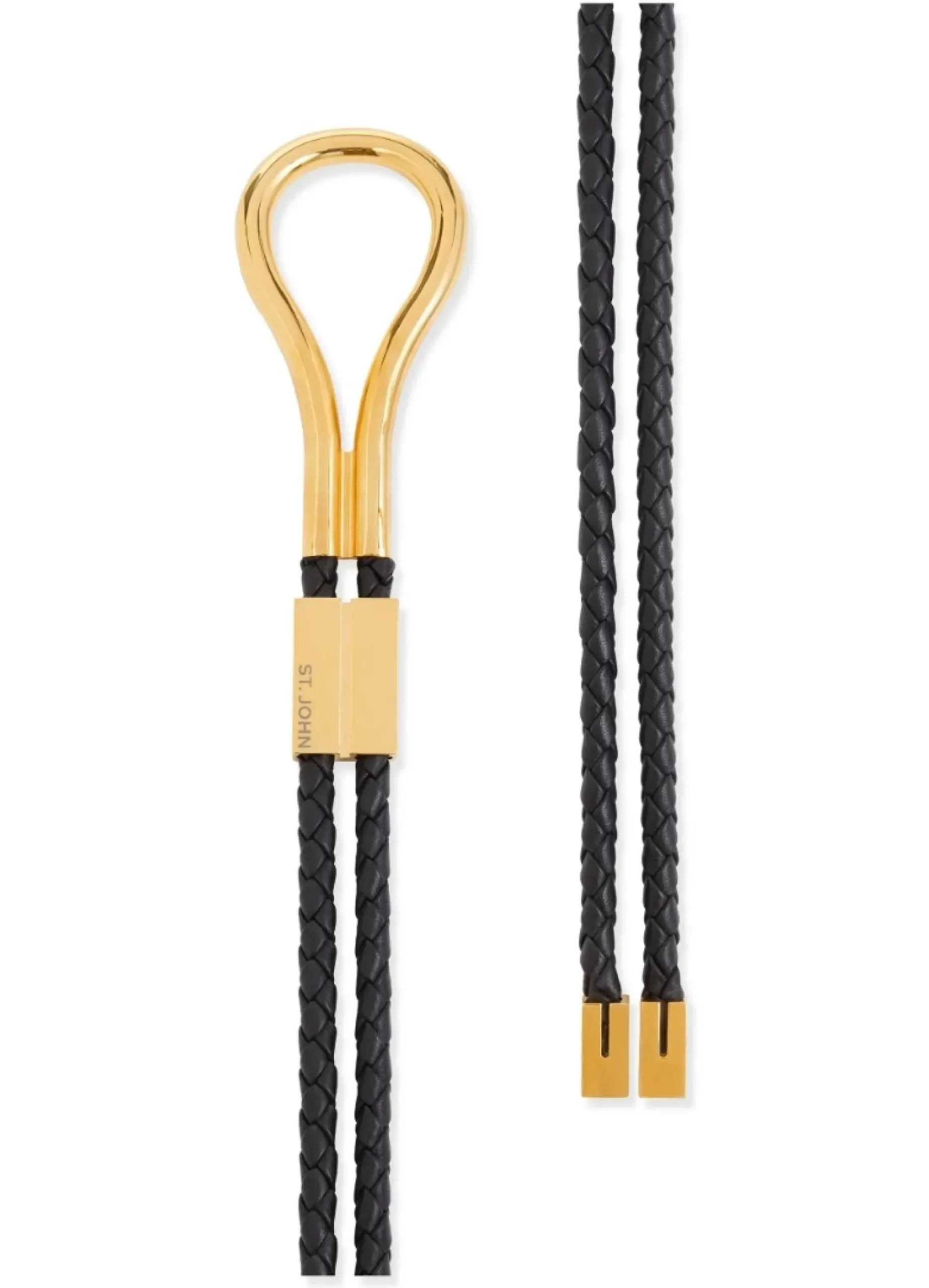 Hot St. John Braided Leather Metal Belt Polished Gold/Black