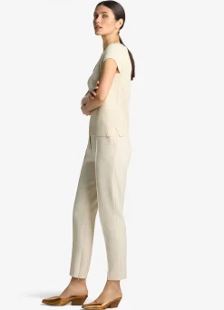 Outlet St. John Cap Sleeve Rib Knit Top Ecru