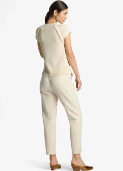 Outlet St. John Cap Sleeve Rib Knit Top Ecru