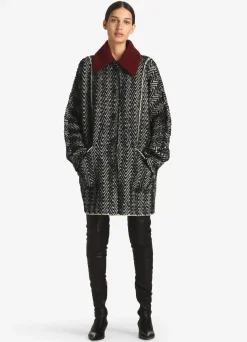 Clearance St. John Chevron Sequin Knit Coat Black/Ivory Multi