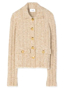 Hot St. John Chevron Slub Knit Jacket Light Gray Multi