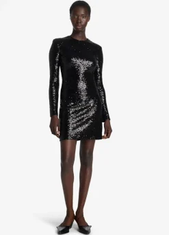 St. John Crushed Sequin Jersey Dress Black