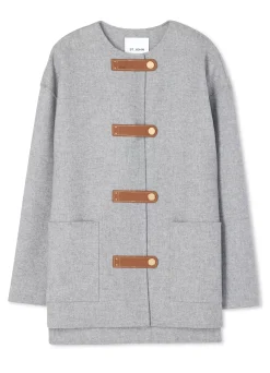 Discount St. John Double Face Wool and Cashmere Blend Tab Front Jacket Heather Gray
