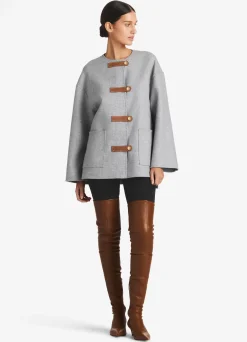 Discount St. John Double Face Wool and Cashmere Blend Tab Front Jacket Heather Gray