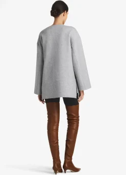 Discount St. John Double Face Wool and Cashmere Blend Tab Front Jacket Heather Gray