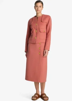 Discount St. John Doubleface Wool and Cashmere Blend Skirt Rouge