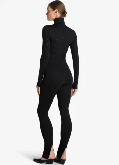 St. John Embellished Nuda Turtleneck Top Black