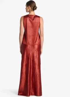 New St. John Embossed Crocodile Satin Shell Auburn