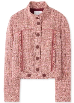 Hot St. John Feather Weight Multicolor Eyelash Tweed Jacket Petal Pink/Cranberry Multi