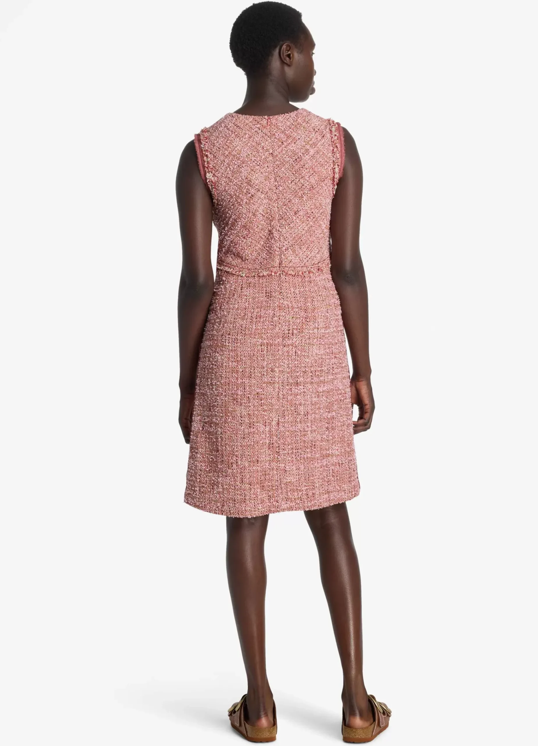 Clearance St. John Feather Weight Multicolor Eyelash Tweed Dress Petal Pink/Cranberry Multi