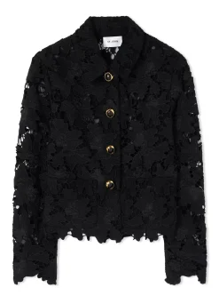 Outlet St. John Floral Guipure Lace Jacket Black