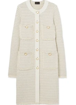 Best St. John Fringe Knit Long Jacket Ecru