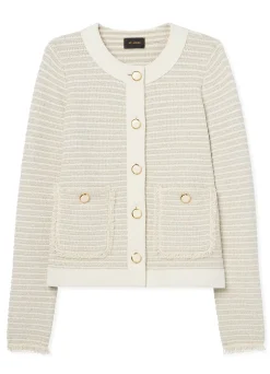Sale St. John Fringe Knit Short Jacket Ecru