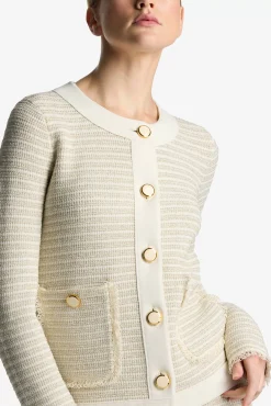 Sale St. John Fringe Knit Short Jacket Ecru