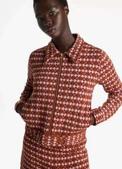 Discount St. John Geo Jacquard Jacket Cranberry/Brick Multi