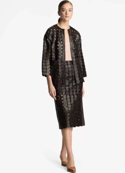 Online St. John Geometric Weave Leather Coat Mocha