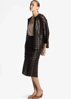 Online St. John Geometric Weave Leather Coat Mocha