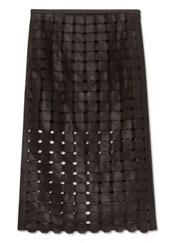 Clearance St. John Geometric Weave Leather Skirt Mocha