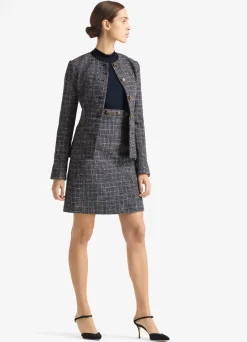 Clearance St. John Graphic Check Tweed Jacket Navy/Moss/Ecru