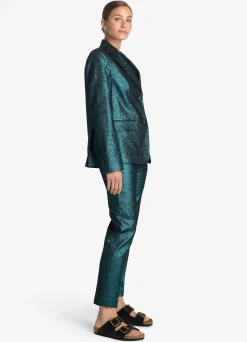 Discount St. John Italian Lightweight Stretch Lurex Jacket Dark Teal/Black Multi