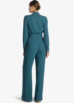 Hot St. John Italian Satin Back Crepe Jumpsuit Prussian Blue