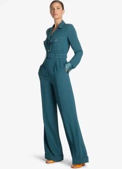 Hot St. John Italian Satin Back Crepe Jumpsuit Prussian Blue