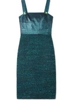 Best St. John Italian Slub Tweed Dress Dark Teal/Black Multi