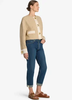 Discount St. John Italian Tweed Contrast Trim Short Jacket Light Sand