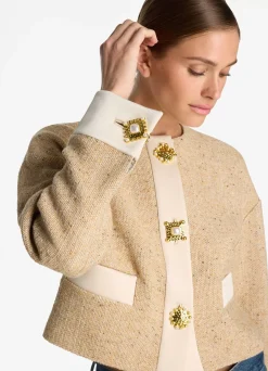 Discount St. John Italian Tweed Contrast Trim Short Jacket Light Sand