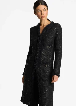 Outlet St. John Knitted Stretch Sequin Long Jacket Black