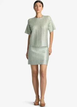 Hot St. John Lacquered Crochet Knit Skirt Pale Lime