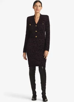 Outlet St. John Leopard Knit Jacket Aubergine