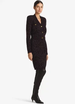 Outlet St. John Leopard Knit Jacket Aubergine