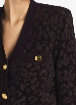 Outlet St. John Leopard Knit Jacket Aubergine