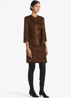 St. John Leopard Sequin Knit 3/4 Sleeve Jacket Caramel/Copper Multi