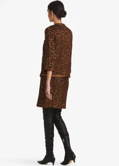 St. John Leopard Sequin Knit 3/4 Sleeve Jacket Caramel/Copper Multi