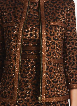St. John Leopard Sequin Knit 3/4 Sleeve Jacket Caramel/Copper Multi