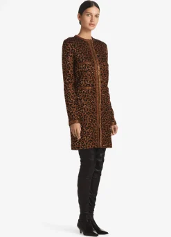 Sale St. John Leopard Sequin Knit Long Jacket Caramel/Copper Multi
