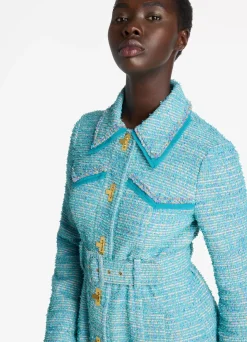 Best St. John Light Textured Eyelash Tweed Jacket Dark Teal/Sage Muti