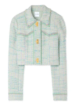 St. John Light Textured Eyelash Tweed Short Jacket Mint/Ecru Multi
