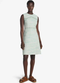 Sale St. John Light Textured Eyelash Tweed Dress Mint/Ecru Multi